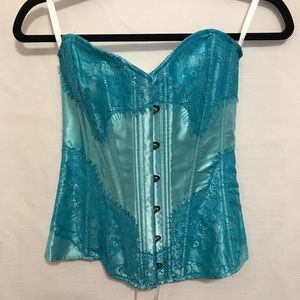 Adore Me teal shiny lace adjustable corset